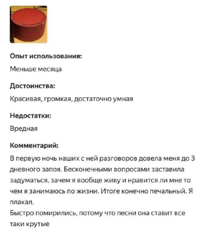 🥃 Умная колонка «Алиса» довела россиянина до слёз и запоя - новости