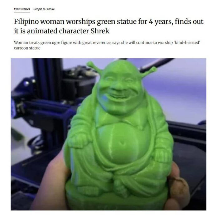 Женщина 4 года поклонялась ШРЕКУ — мультяшного великана спутали с фигуркой бога. - новости