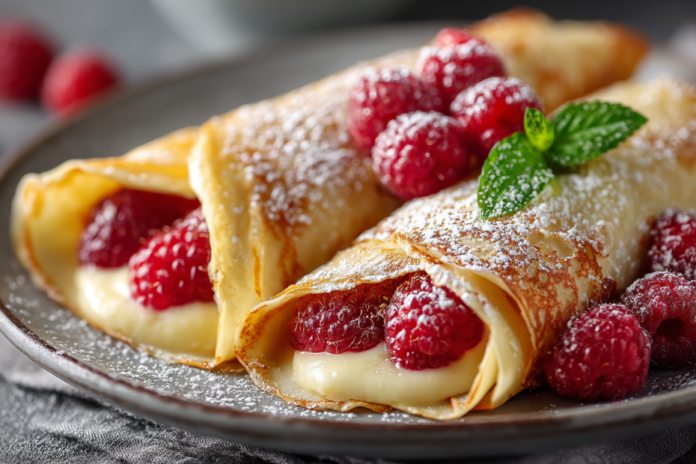 Фотография аппетитных блинов с золотистой начинкой, готовых к подаче.