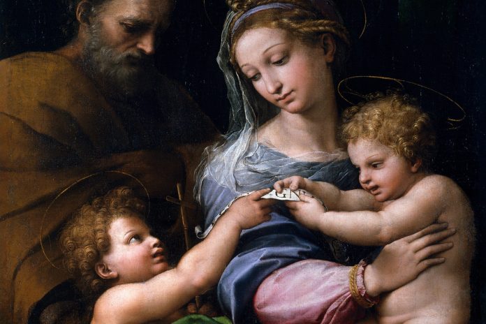 Искусственный интеллект выявил неизвестную фигуру на картине Рафаэля Санти, хранящейся в музее Прадо.