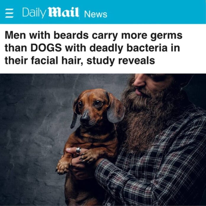 Сравнение бактериальной среды на лице бородатого мужчины и собаки, и ее влияние на безопасность поцелуев.