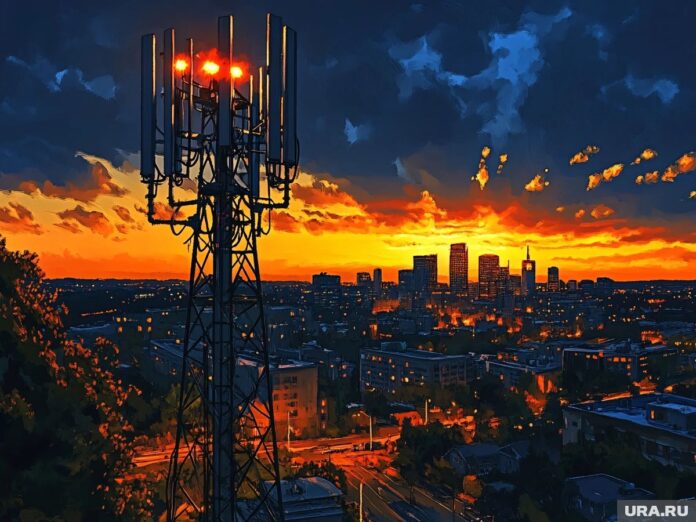 Иллюстрация, символизирующая развитие 5G в России, с акцентом на частоты и крупные города.