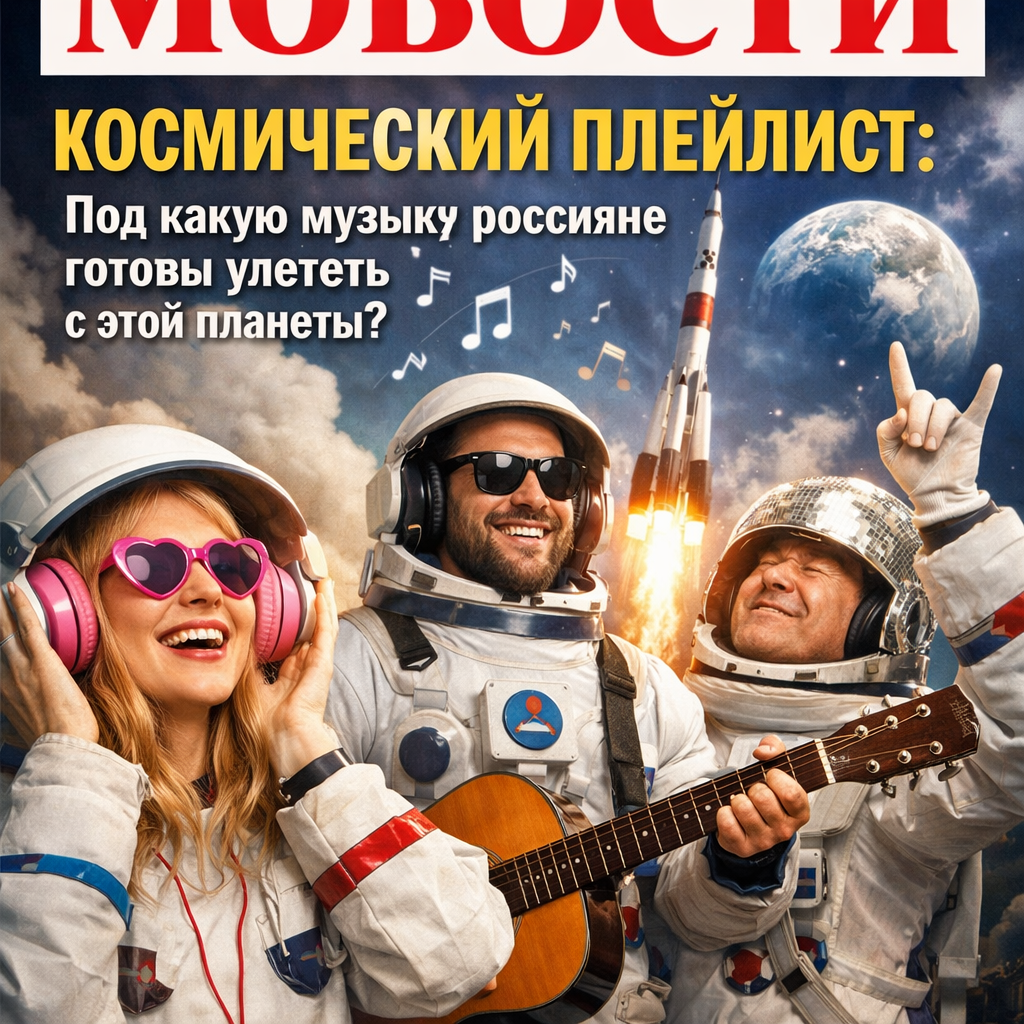 Иллюстрация человека, слушающего музыку и смотрящего на звезды, символизирующая космический плейлист