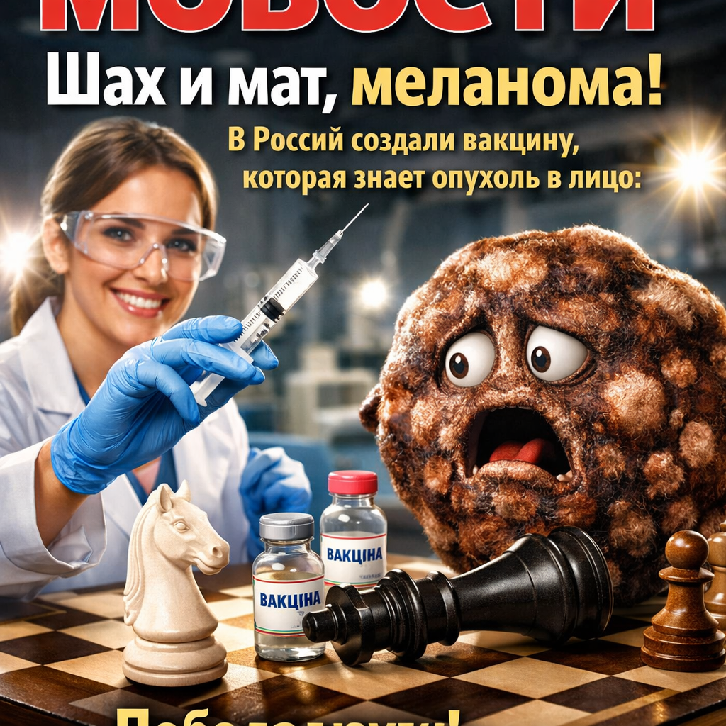 Иллюстрация, символизирующая победу над меланомой с помощью российской вакцины