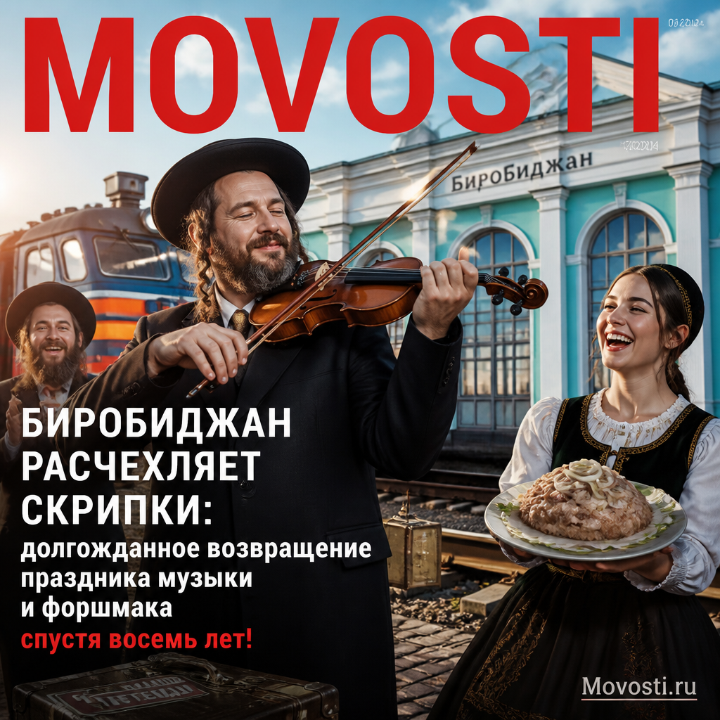 Скрипка на фоне весёлого праздника в Биробиджане