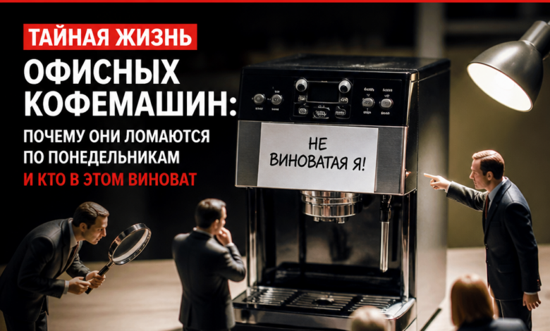 Кофемашина в офисе с чашкой кофе рядом