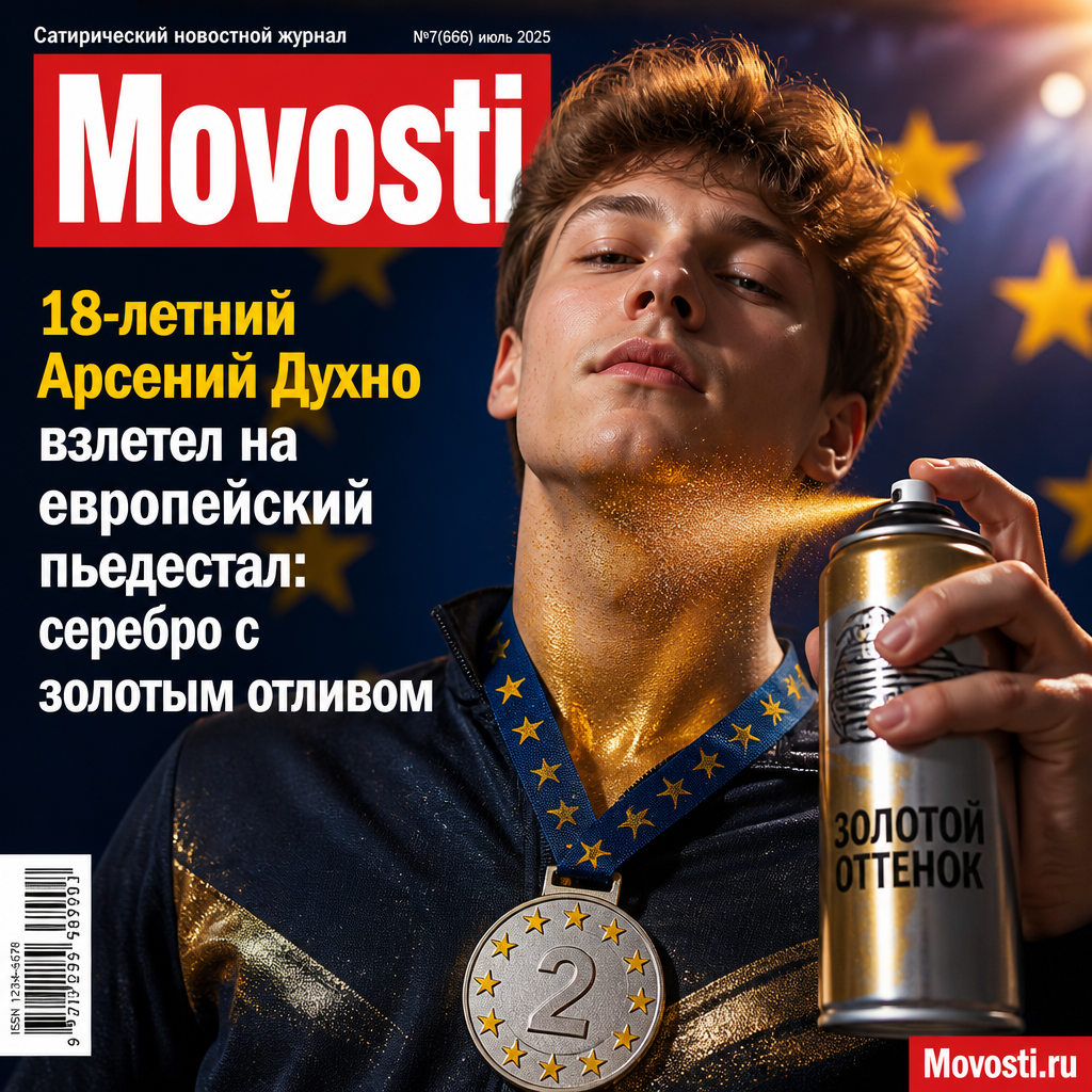 Арсений Духно с медалью серебряного цвета на европейском пьедестале