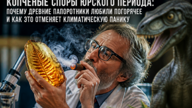 Изображение древних папоротников и их спор в юрском периоде