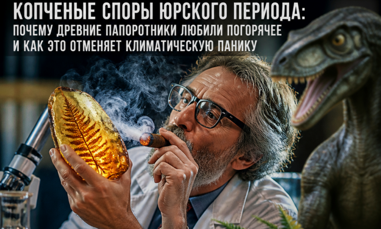 Изображение древних папоротников и их спор в юрском периоде