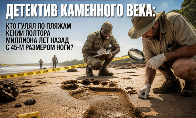 Следы человека с размером ноги 45 на пляже в Кении