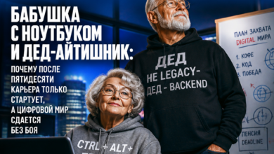 Старшая пара за работой на ноутбуке, символизирующая карьерные возможности после пятидесяти