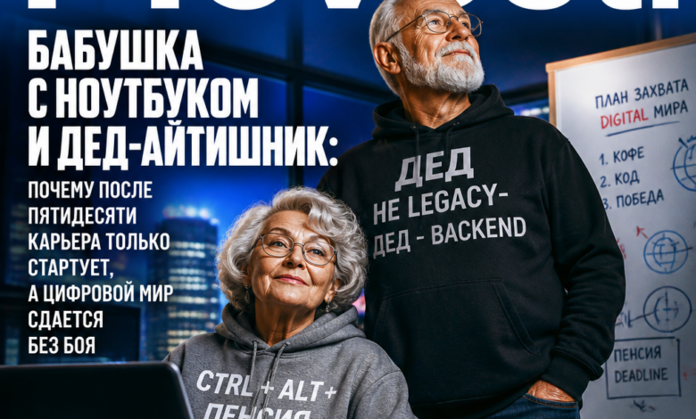 Старшая пара за работой на ноутбуке, символизирующая карьерные возможности после пятидесяти