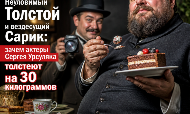 Актеры Сергея Урсуляка, изображенные в образах Толстого и Сарика, демонстрируют изменения в весе.