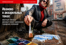 Акварельный городской пейзаж Иваново, вдохновленный стилем Пикассо