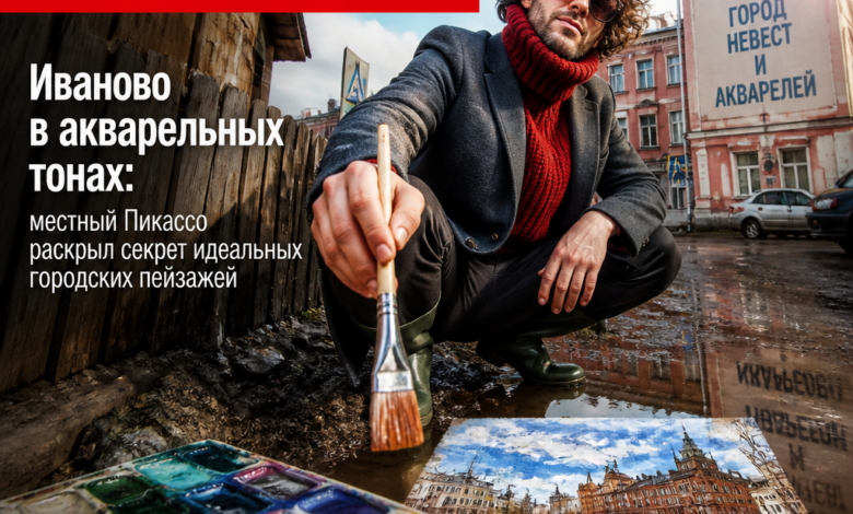 Акварельный городской пейзаж Иваново, вдохновленный стилем Пикассо